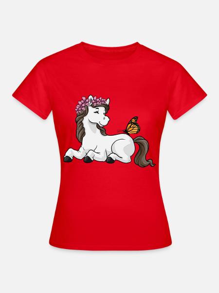 Pferd Blumenkranz - Frauen T-Shirt - Rot