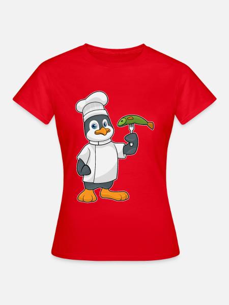 Pinguin Koch Fisch Kochen - Frauen T-Shirt - Rot