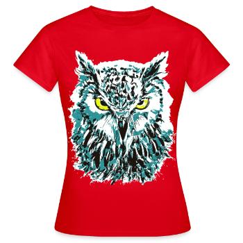 Bunte Eule - Eulenkopf - Kauz - Farbenfrohe Eule - Frauen T-Shirt - Rot - Vorne - AI Model Female 172 dark (172cm)