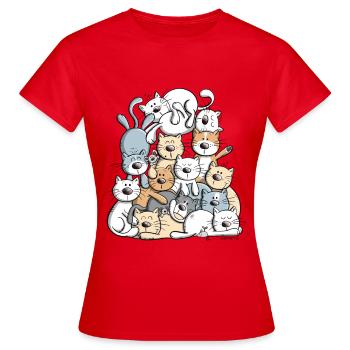 Happy Cats Pile I Cat Friends Cadeau - T-shirt Femme - rouge - Devant - AI Model Female 172 dark (172cm)