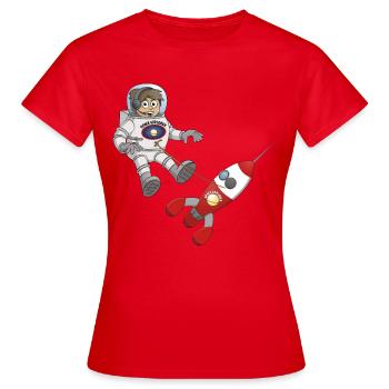 "L'astronaute et son vaisseau spatial" - T-shirt Femme - rouge - Devant - AI Model Female 172 dark (172cm)