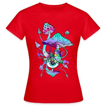 Psytrance Champignons Psychédéliques - T-shirt Femme - rouge - Devant - AI Model Female 172 dark (172cm)