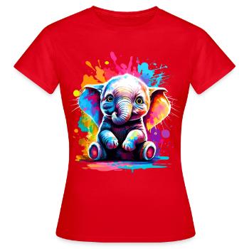 Elefant Farbenfroh - Baby Elefant Farbenfreudig - Frauen T-Shirt - Rot - Vorne - AI Model Female 172 dark (172cm)
