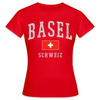 Basel Schweiz Emblem Druck - Frauen T-Shirt - Rot - Vorne - AI Model Female 172 dark (172cm)