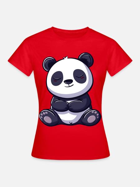Niedliche Panda Cartoon Illustration - Frauen T-Shirt - Rot