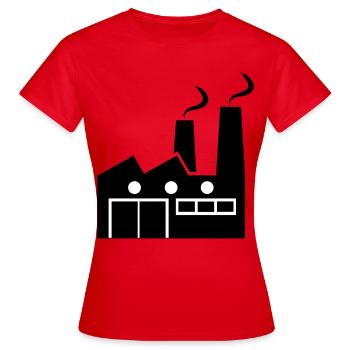 Abstract geometric line art of a factory - Women's T-Shirt - red - Front - AI Model Female 172 dark (172cm)