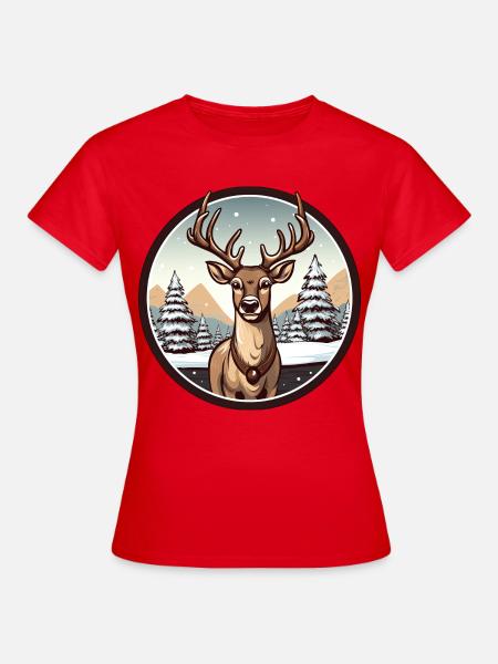 Hirsch im Winter - Frauen T-Shirt - Rot