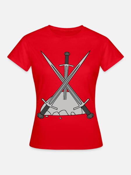 Mittelalter Helden Schwert Stein Märchen - Frauen T-Shirt - Rot