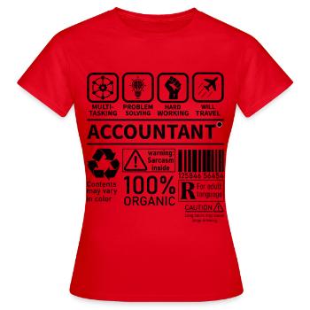 Comptable Multi tâche Résolution de problèmes Travail acharné - T-shirt Femme - rouge - Devant - AI Model Female 172 dark (172cm)