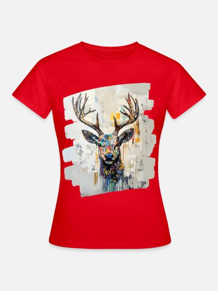 Hirsch mit Geweih - Frauen T-Shirt - Rot