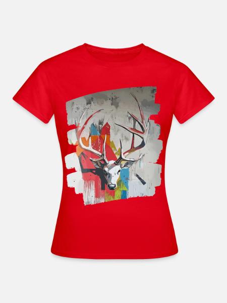 Hirsch mit Geweih - Frauen T-Shirt - Rot