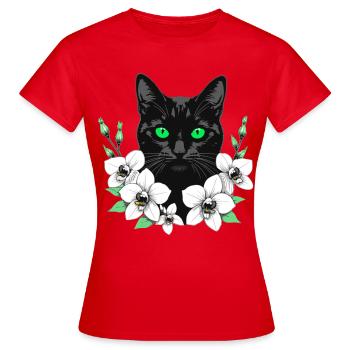 Blumenkatze - Frauen T-Shirt - Rot - Vorne - AI Model Female 172 dark (172cm)