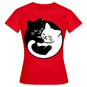 Chats Yin-Yang - T-shirt Femme - rouge - Devant - AI Model Female 172 dark (172cm)