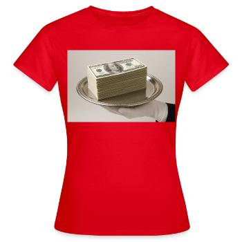 Stapel Geldscheine auf einem silbernen Tablett - Frauen T-Shirt - Rot - Vorne - AI Model Female 172 dark (172cm)