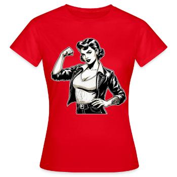 Starke Coole Frau Rockabilly Lederjacke Geschenk - Frauen T-Shirt - Rot - Vorne - AI Model Female 172 dark (172cm)