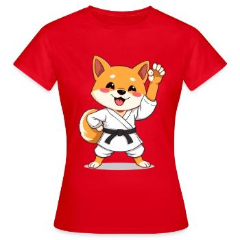 Arts martiaux Shiba-inu avec tenue de karaté - T-shirt Femme - rouge - Devant - AI Model Female 172 dark (172cm)