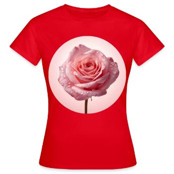 Zarte Pinke Rosen mit Tau - Frauen T-Shirt - Rot - Vorne - AI Model Female 172 dark (172cm)