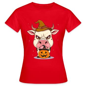 Grimmiger Halloween-Zauberbulle - Frauen T-Shirt - Rot - Vorne - AI Model Female 172 dark (172cm)