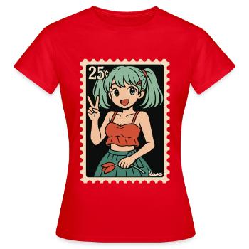 Anime Mädchen Poststempel Illustration - Frauen T-Shirt - Rot - Vorne - AI Model Female 172 dark (172cm)