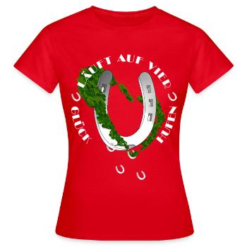 Naturinspiriertes Hufeisen mit Klee - Frauen T-Shirt - Rot - Vorne - AI Model Female 172 dark (172cm)