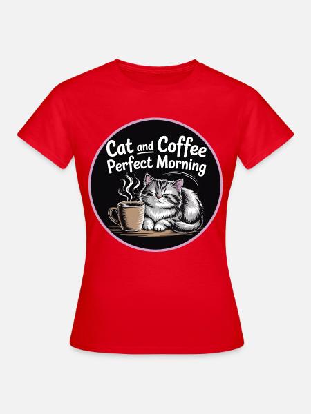Katzenliebe und Kaffeegenuss - Frauen T-Shirt - Rot