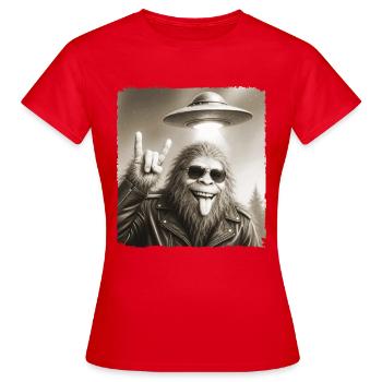 Rock, Rocker, Rock Musik, Rock Hand, Bigfoot UFO - Frauen T-Shirt - Rot - Vorne - AI Model Female 172 dark (172cm)