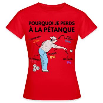 Pourquoi Je Perds À La Pétanque Humour Statistique - T-shirt Femme - rouge - Devant - AI Model Female 172 dark (172cm)