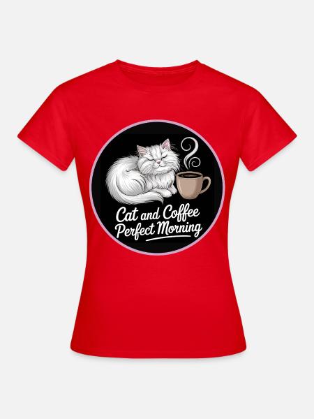 Katze und Kaffee Perfekter Morgen - Frauen T-Shirt - Rot