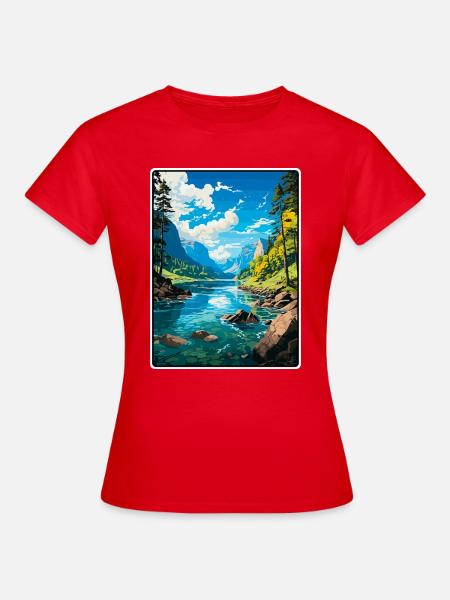 Bohinjer See, Slowenien, Azurgebirge, See, Aussicht - Frauen T-Shirt - Rot