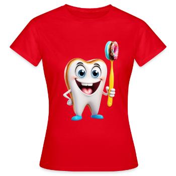 Fröhlicher Zahn mit Donutbürste - Frauen T-Shirt - Rot - Vorne - AI Model Female 172 dark (172cm)