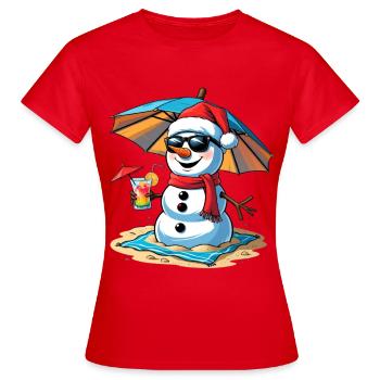 Strand Schneemann Remix - Frauen T-Shirt - Rot - Vorne - AI Model Female 172 dark (172cm)