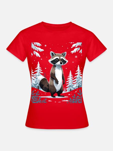 Winterlicher Waschbär im Wald - Frauen T-Shirt - Rot
