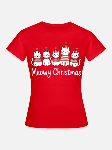 Meowy Christmas Katzen Fest - Frauen T-Shirt - Rot