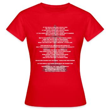 Réflexion philosophique sur la justice et le pouvoir - T-shirt Femme - rouge - Devant - AI Model Female 172 dark (172cm)