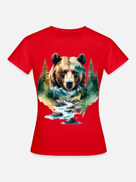 Wasserfarbener Waldbär - Frauen T-Shirt - Rot