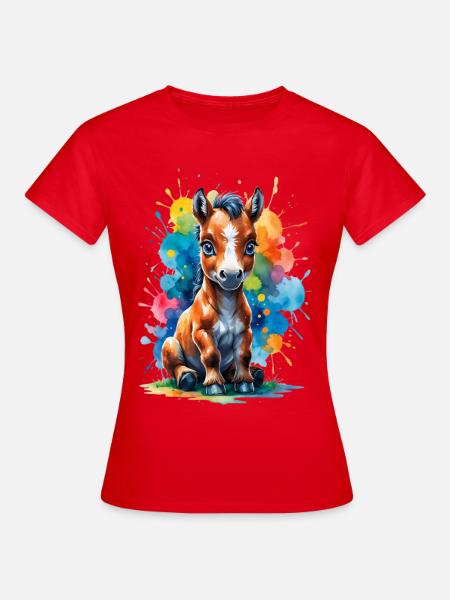 Regenbogenpony im Farbklecks - Frauen T-Shirt - Rot