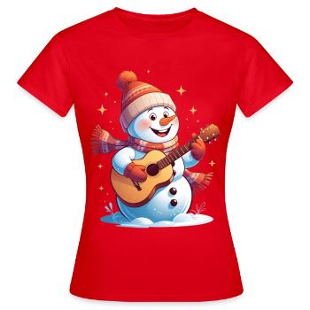 Bonhomme de neige avec guitare dans la magie de l’hiver - T-shirt Femme - rouge - Devant - AI Model Female 172 dark (172cm)