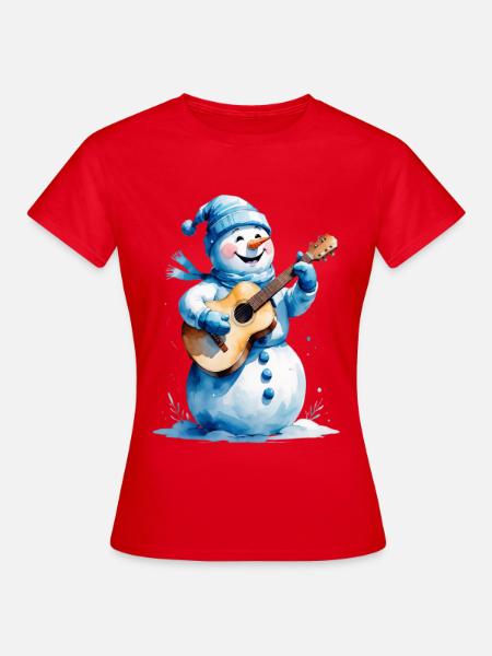 Schneemann mit Gitarre Winterlied - Frauen T-Shirt - Rot