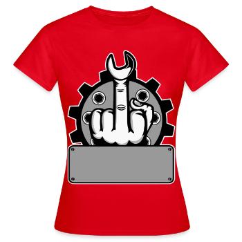 Mittelfinger Fuck You Namensschild Grau - Frauen T-Shirt - Rot - Vorne - AI Model Female 172 dark (172cm)