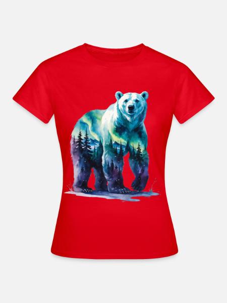 Wasserfarbener Polarbär Waldlandschaft - Frauen T-Shirt - Rot
