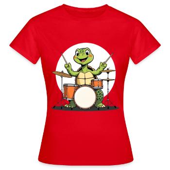 Schildkroete am Drumset - Frauen T-Shirt - Rot - Vorne - AI Model Female 172 dark (172cm)