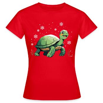 Grüne Schildkröte mit Schneeflocken - Frauen T-Shirt - Rot - Vorne - AI Model Female 172 dark (172cm)