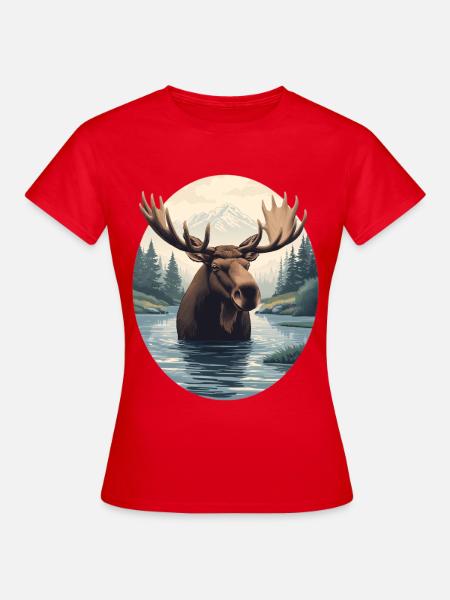 Elchillustration in Bergfluss-Landschaft - Frauen T-Shirt - Rot