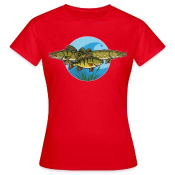 Perch, pike, zander, predator, fishing - Women's T-Shirt - red - Front - AI Model Female 172 dark (172cm)