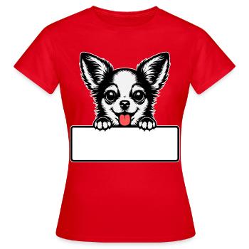 Chihuahua avec badge nominatif - T-shirt Femme - rouge - Devant - AI Model Female 172 dark (172cm)