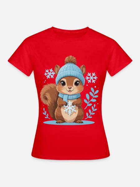 Winterliches Eichhörnchen Motiv - Frauen T-Shirt - Rot