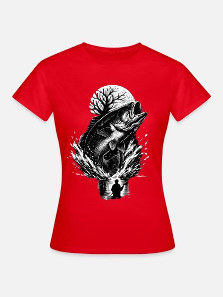 Springender Barsch im Mondlicht Nachtangler - Frauen T-Shirt - Rot