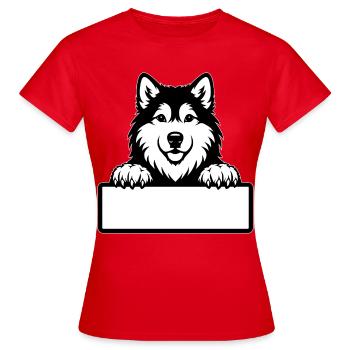 Badge nominatif de chiot Alaskan Malamute noir et blanc - T-shirt Femme - rouge - Devant - AI Model Female 172 dark (172cm)