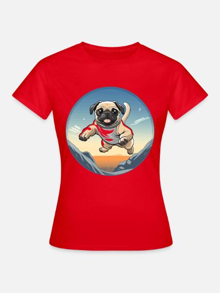 Pug Sprung über Berglandschaft - Frauen T-Shirt - Rot