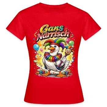 Goose Foolish – Carnival with Humor - Women's T-Shirt - red - Front - AI Model Female 172 dark (172cm)